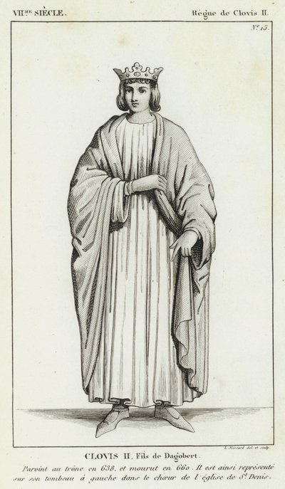 VII vuosisata, Clovis II:n hallituskausi, Clovis II, Dagobertin poika (kaiverrus) tekijältä French School