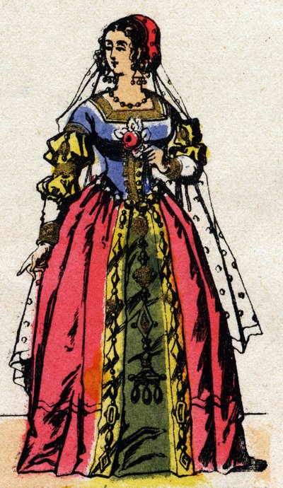 Valois-dynastia: Habsburgin tai Itävallan Eleonoren muotokuva (1498-1558) Ranskan kuningatar, Francois I:n (1494-1547) vaimo. Epinaalikuvaus 1800-luvun lopulta. Yksityinen kokoelma. tekijältä French School