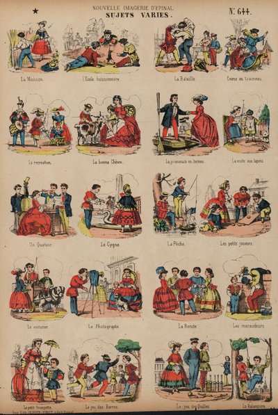 Erilaisia aiheita (värillinen kaiverrus) tekijältä French School