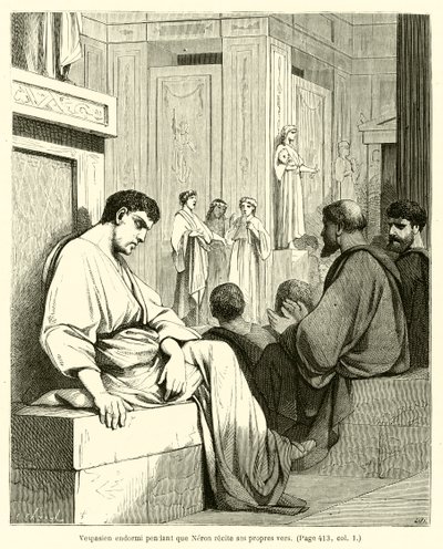 Vespasianus unessa, kun Nero lausuu omia säkeitään (kaiverrus) tekijältä French School