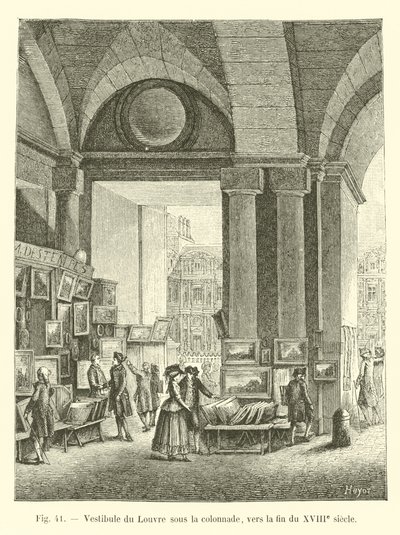 Louvren aula pylväikön alla, 1700-luvun lopulla tekijältä French School