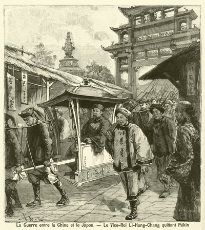 Varakuningas Li Hongzhang lähti Pekingistä Kiinan ja Japanin ensimmäisen sodan aikana (kaiverrus) tekijältä French School