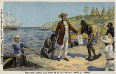 Victor Schoelcher tuomassa uutisia heidän vapaudestaan Martiniquen orjille, vuodelta 1848 tekijältä French School