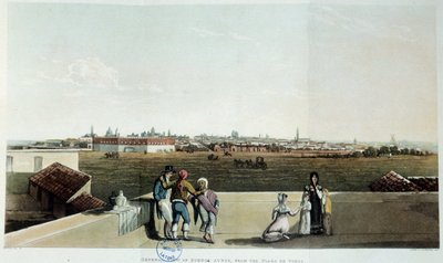 Näkymä Buenos Airesiin Argentiinassa. Vidalin litografia (1820) 1800-luku. Pariisi, Latinalaisen Amerikan kirjasto tekijältä French School