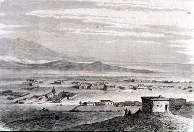 Näkymä Los Angelesista 1860-luvulla (kaiverrus) tekijältä French School