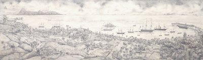 Näkymä Papeetelle, Tahitille, näkymä satamaan kohti Mooreaa, 1800-luvun puoliväli tekijältä French School