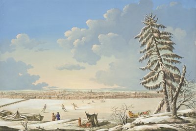 Näkymä Pietarista, julkaistu Pariisissa n. 1850 (käsinvärinen lito) tekijältä French School