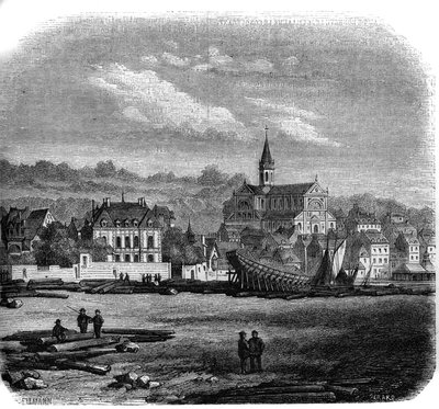 Näkymä Trouville sur Merille (Trouville-sur-Mer) ja uusi kirkko. Calvados (14). tekijältä French School