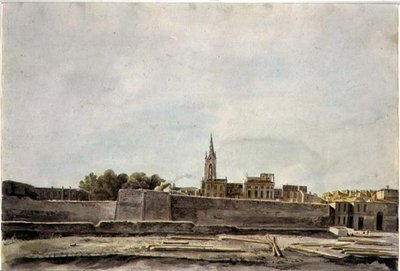 Näkymä kaupunkikuvaan Etelä-Ranskassa, n. 1800 (akvarelli paperille) tekijältä French School