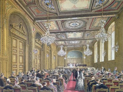 Näkymä konserttiin Salle Herzissä Rue de la Victoirella, Pariisissa, n. 1870-80 tekijältä French School