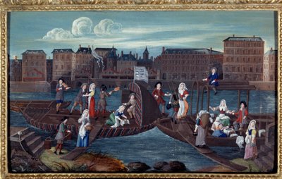Näkymä kalaveneestä ja kalkivista veneistä Quai de la Megisseriessä Pariisissa Nimetön maalaus ranskalaisesta koulusta. 1670. Paris, Musee Carnavalet tekijältä French School