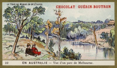 Näkymä puistoon Melbournessa, Australiassa (chromolitho) tekijältä French School
