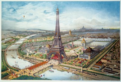 Näkymä vuoden 1889 yleisnäyttelystä Pariisissa. Kaiverrus vuodelta 1889. Paris, Decorative Arts tekijältä French School