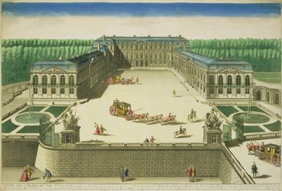 Näkymä St. Cloudin linnasta, kaiverrus Antoine Aveline (1691-1743) tekijältä French School