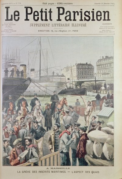 Näkymä Marseillen telakoille merilakon aikana, Le Petit Parisienin etukannessa, 21. joulukuuta 1902 tekijältä French School