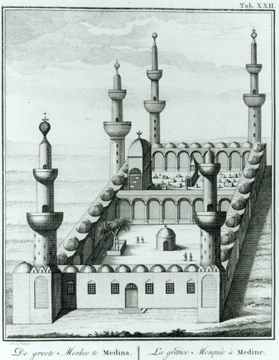Näkymä Medinan suuresta moskeijasta ennen vahhabi-lahkon hautojen häpäisyä, Carsten Niebuhrin (1733-1815) Kuvaus de lArabie, julkaistu 1774 tekijältä French School