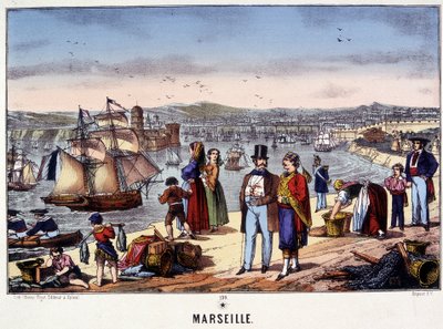 Näkymä Marseillen satamasta, kuva Epinalista, n.d. 1800-luvulla tekijältä French School