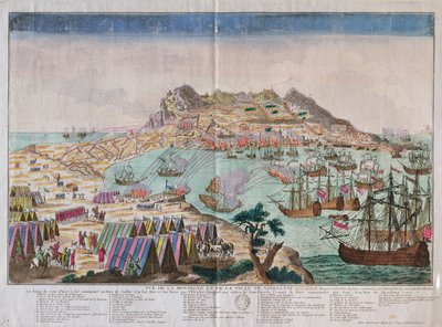 Näkymä kalliolle ja Gibraltarin kaupunkiin vuoden 1779 piirityksen aikana tekijältä French School