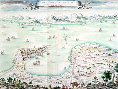 Näkymä Gibraltarin piirityksestä 1704 (wc paperilla) tekijältä French School