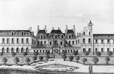 Näkymä Soissons-hotellista Pariisissa (akvatinta) tekijältä French School
