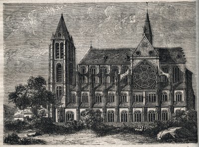 Näkymä Saint-Victorin luostarista (Saint Victor) entinen säännöllisten kanonien (Augustinian) luostari tuhoutui vuonna 1811 - Kaiverrus "" Pariisin fyysiseen, siviili- ja moraaliseen historiaan: varhaisimmista historiallisista ajoista nykypäivään", Jacques tekijältä French School
