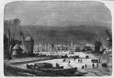 Näkymä Haagin kaupunkiin Hollannissa, 1800-luvun lopulla. Kaiverrus "La gazette du dimanche" -julkaisussa 5. joulukuuta 1895. tekijältä French School