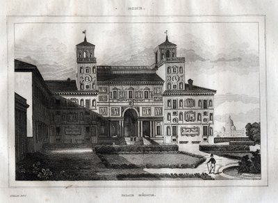 Villa Medici Rooma - Villa Medicis - Kaiverrus "" maalauksellisesta Italiasta"" - Italian historiallinen ja kuvaava maalaus", M. de Norvins, Ch. Nodier 1834-1836. tekijältä French School