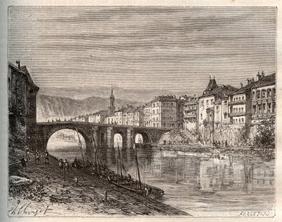 Villeneuve-sur-Lot (Villeneuve sur Lot) - Lot-et-Garonnen departementti - kaiverrus "La France illustree: maantiede, historia, tilastohallinto" V.-A. Maltaanruskea. 1884 tekijältä French School