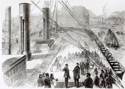 Prinssi Napoleonin vierailu Great Easterniin Southamptonissa 18. lokakuuta 1859, kuva Le Monde Illustresta, 5. marraskuuta 1859 tekijältä French School
