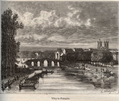 Vitry-le-Francois (Vitry le Francois) Marnen departementissa - kaiverrus kirjaan "La France illustree: maantiede, historia, tilastohallinto", V.A. Maltaanruskea. 1884 tekijältä French School