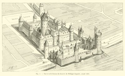 Louvre lintuperspektiivistä, Philippe-Auguste, ennen vuotta 1362 tekijältä French School