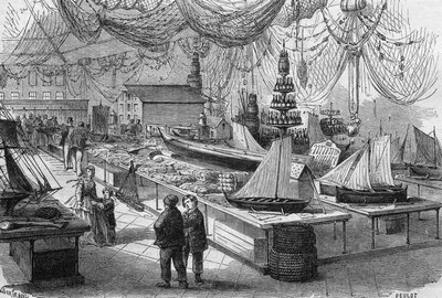 Näkymä kansainvälisen meri- ja kalastusnäyttelyn päägalleriaan Boulogne sur Merissa (Boulogne-sur-Mer), Pas de Calais (62) tekijältä French School
