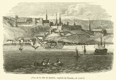 Näkymä Kanadan pääkaupungin Quebecin kaupungista vuonna 1720 (kaiverrus) tekijältä French School