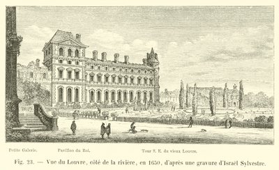 Näkymä Louvresta, Cote de la Rivierestä, vuonna 1650 Israel Sylvestren kaiverruksen jälkeen tekijältä French School