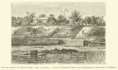Näkymä Comptoir du Gabonille vuonna 1861, Parc a Charcoal (kaiverrus) tekijältä French School