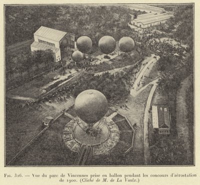 Näkymä Parc de Vincennesistä otettuna ilmapallosta vuoden 1900 ilmapallokilpailujen aikana tekijältä French School