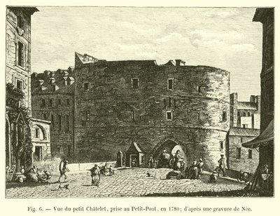 Näkymä Petit Chateletistä, otettu Petit-Pontissa vuonna 1780; Neen kaiverruksesta tekijältä French School
