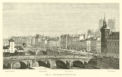 Näkymä Quai aux Fleursista vuonna 1855 tekijältä French School