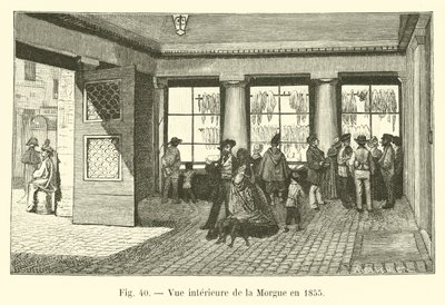 Sisäkuva ruumishuoneesta vuodelta 1855 tekijältä French School