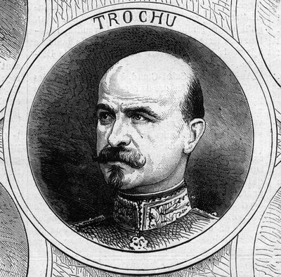 Sota 1870 - Maanpuolustushallitus: muotokuva kenraali Louis Jules Trochusta (1815-1896), vuoden 1870 väliaikaisen hallituksen presidentistä. Kaiverrus "" Le Monde Illustré" -julkaisussa nro 706, 22. lokakuuta tekijältä French School