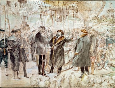 Sota 1870: Leon Gambetta jättää Pariisin piirityksen ilmapallolla (maalaus tekijältä French School