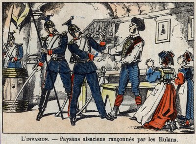 Sota 1870 Ranskan ja Preussin välillä: Elsassin talonpojat, joita hulanit (uhlantilaiset, houlalaiset) valtasivat, kuva Epinalista. tekijältä French School