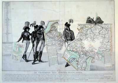 Vallankumouksen sodat: Kenraali Napoleon Bonaparte (1769-1821) pitelee Italian karttaa (Italian kampanjan aikaan) täydentääkseen Ranskan valloittamien alueiden arvoitusta. Vasemmalla luultavasti kenraalit Hoche, Pichegru ja Jean Victor (Jean- tekijältä French School