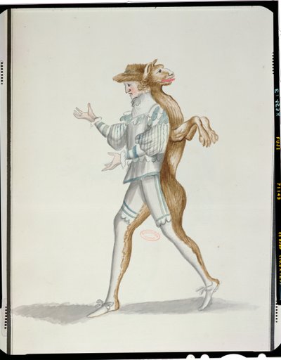 Ludvig XIV:n tanssima Jean-Baptiste Lullyn (1632-87) ihmissusiasu Ballet de la Nuitille, 23. helmikuuta 1653 (wc paperilla) tekijältä French School