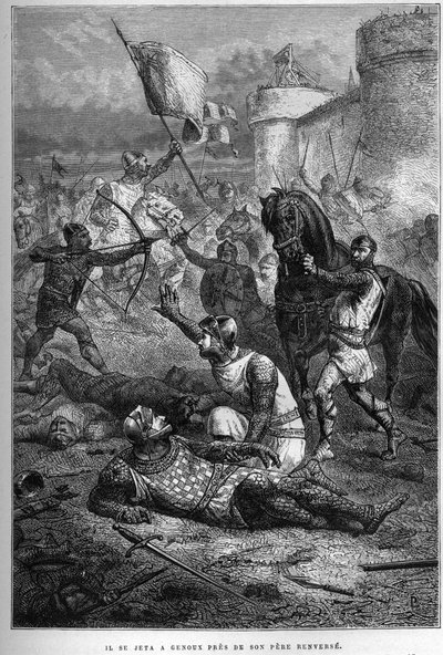 Hänen poikansa Robert haavoittui William I:tä taistellessaan Ranskassa, 1076 - Robert Courteheusen kapina tekijältä French School