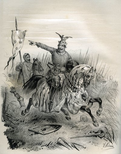 William Valloittaja Mantesin hyökkäyksen ja vangitsemisen aikana heinäkuussa 1087, kuvitus teoksesta "Ranska keskiajalla" (kaiverrus) tekijältä French School