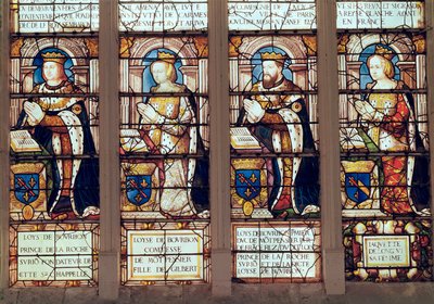 Ikkuna Louis de Bourbon (1465-1520) La Roche-sur-Yonin prinssi, Louise de Bourbon (k. 1561) Comtesse de Montpensier, Louis II de Bourbon (1513-82) Duc de Montpensier ja Jacquette de Longwy ( tekijältä French School