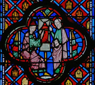 Window w10 Hesekiel piirtää Jerusalemin suunnitelman taululle Ez IV 1 tekijältä French School