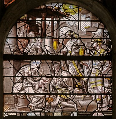 Ikkuna w10, joka kuvaa Adoration of the Magi: Durerin suunnittelemia ja Master of Des -suunnitelmien mukautuksia Story of Psyche!n:lle tekijältä French School