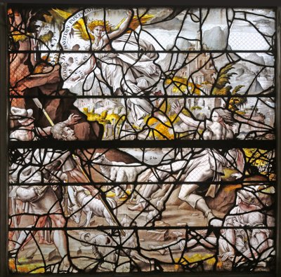 Ikkuna w10, joka esittää Annunciation to the Shepherds: Durerin suunnittelemat mallit ja Master of Des -suunnitelmien mukautukset Story of Psyche!n:lle tekijältä French School